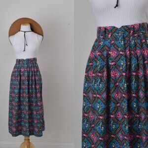 Vintage 90s Floral High Waist Pleated Skirt size 14 | 30 waist